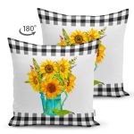 - RealHomes Çift Tarafı Dijital Baskılı Süet Yastık Kırlent Kılıfı - Realhomes Ayçiçekleri Ekose Tasarımlı Dijital Baskılı Modern Süet Yastık Kırlent Kılıfı Realhomes