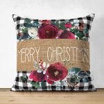 - RealHomes Çift Tarafı Dijital Baskılı Süet Yastık Kırlent Kılıfı - Realhomes Mery Christmas Temalı Siyah Beyaz Ekose Gül Detaylı Modern Süet Yastık Kırlent Kılıfı Realhomes