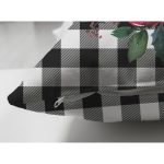 - RealHomes Çift Tarafı Dijital Baskılı Süet Yastık Kırlent Kılıfı - Realhomes Mery Christmas Temalı Siyah Beyaz Ekose Gül Detaylı Modern Süet Yastık Kırlent Kılıfı Realhomes