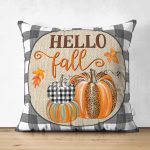 - RealHomes Çift Tarafı Dijital Baskılı Süet Yastık Kırlent Kılıfı - Realhomes Ekose Motifli Kabak Tasarımlı Modern Süet Yastık Kırlent Kılıfı Realhomes