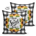 - RealHomes Çift Tarafı Dijital Baskılı Süet Yastık Kırlent Kılıfı - Realhomes Siyah Beyaz Ekose Home Sweet Home Temalı Modern Süet Yastık Kırlent Kılıfı Realhomes