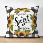 - RealHomes Çift Tarafı Dijital Baskılı Süet Yastık Kırlent Kılıfı - Realhomes Siyah Beyaz Ekose Home Sweet Home Temalı Modern Süet Yastık Kırlent Kılıfı Realhomes