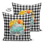- RealHomes Çift Tarafı Dijital Baskılı Süet Yastık Kırlent Kılıfı - Realhomes Siyah Beyaz Ekose Tasarımlı Kabaklı Araba Modern Süet Yastık Kırlent Kılıfı Realhomes
