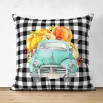 - RealHomes Çift Tarafı Dijital Baskılı Süet Yastık Kırlent Kılıfı - Realhomes Siyah Beyaz Ekose Tasarımlı Kabaklı Araba Modern Süet Yastık Kırlent Kılıfı Realhomes
