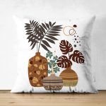 - RealHomes Çift Tarafı Dijital Baskılı Süet Yastık Kırlent Kılıfı - Realhomes Kavanozdaki Tropik Yapraklar Dijital Baskılı Süet Yastık Kırlent Kılıfı Realhomes