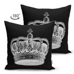 - RealHomes Çift Tarafı Dijital Baskılı Süet Yastık Kırlent Kılıfı - Realhomes Siyah Beyaz Kral Tacı Özel Tasarımlı Modern Süet Yastık Kırlent Kılıfı Realhomes