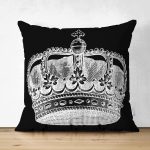 - RealHomes Çift Tarafı Dijital Baskılı Süet Yastık Kırlent Kılıfı - Realhomes Siyah Beyaz Kral Tacı Özel Tasarımlı Modern Süet Yastık Kırlent Kılıfı Realhomes