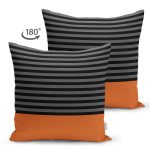 - RealHomes Çift Tarafı Dijital Baskılı Süet Yastık Kırlent Kılıfı - Realhomes Siyah Gri Çizgili Turuncu Zeminli Modern Süet Yastık Kırlent Kılıfı Realhomes