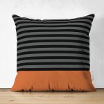 - RealHomes Çift Tarafı Dijital Baskılı Süet Yastık Kırlent Kılıfı - Realhomes Siyah Gri Çizgili Turuncu Zeminli Modern Süet Yastık Kırlent Kılıfı Realhomes
