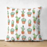 Küçük küçük Kaktüs Çizimleri Dijital Baskılı Süet Yastık Kırlent Kılıfı Realhomes