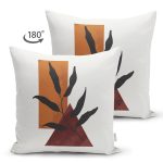 - RealHomes Çift Tarafı Dijital Baskılı Süet Yastık Kırlent Kılıfı - Realhomes Beyaz Zemin Onedraw Geometrik Çizimli Yaprak Motifli Süet Yastık Kırlent Kılıfı Realhomes