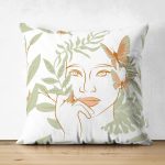 - RealHomes Çift Tarafı Dijital Baskılı Süet Yastık Kırlent Kılıfı - Realhomes Tropik Yaprak Motifli Kadın Suretli Dijital Baskılı Süet Yastık Kırlent Kılıfı Realhomes