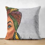 - RealHomes Çift Tarafı Dijital Baskılı Süet Yastık Kırlent Kılıfı - Realhomes Etnik Afrika Kadın Tasarımlı Dijital Baskılı Süet Yastık Kırlent Kılıfı Realhomes