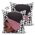 - RealHomes Çift Tarafı Dijital Baskılı Süet Yastık Kırlent Kılıfı - Realhomes Geometrik Zeminli Siyahi Kadın Figürlü Dekoratif Süet Yastık Kırlent Kılıfı Realhomes