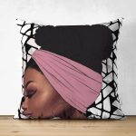 - RealHomes Çift Tarafı Dijital Baskılı Süet Yastık Kırlent Kılıfı - Realhomes Geometrik Zeminli Siyahi Kadın Figürlü Dekoratif Süet Yastık Kırlent Kılıfı Realhomes