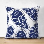 - RealHomes Çift Tarafı Dijital Baskılı Süet Yastık Kırlent Kılıfı - Realhomes Mavi Çini Motifli Gül Tasarımlı Süet Yastık Kırlent Kılıfı Realhomes