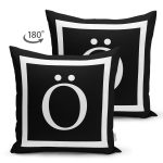 Siyah Zemin Beyaz Çerçeveli Ö Harfi Dijital Baskılı Süet Yastık Kırlent Kılıfı Realhomes