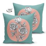 Turkuaz Pudra Zeminli Gül Motifli Süet Yastık Kırlent Kılıfı Realhomes