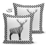 Dama Çerçeveli Ağaç Tasarımlı Geyik Çizimli Dekoratif Süet Yastık Kırlent Kılıfı Realhomes