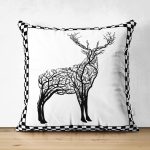 Dama Çerçeveli Ağaç Tasarımlı Geyik Çizimli Dekoratif Süet Yastık Kırlent Kılıfı Realhomes