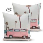Retro Otantik Kamp Aracı Özel Tasarımlı Süet Yastık Kırlent Kılıfı Realhomes