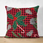 Ekose Zeminli Yılbaşı Temalı Dijital Baskılı Modern Süet Yastık Kırlent Kılıfı Realhomes