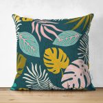 Renkli Tropik Yaprak Temalı Dijital Baskılı Süet Yastık Kırlent Kılıfı Realhomes