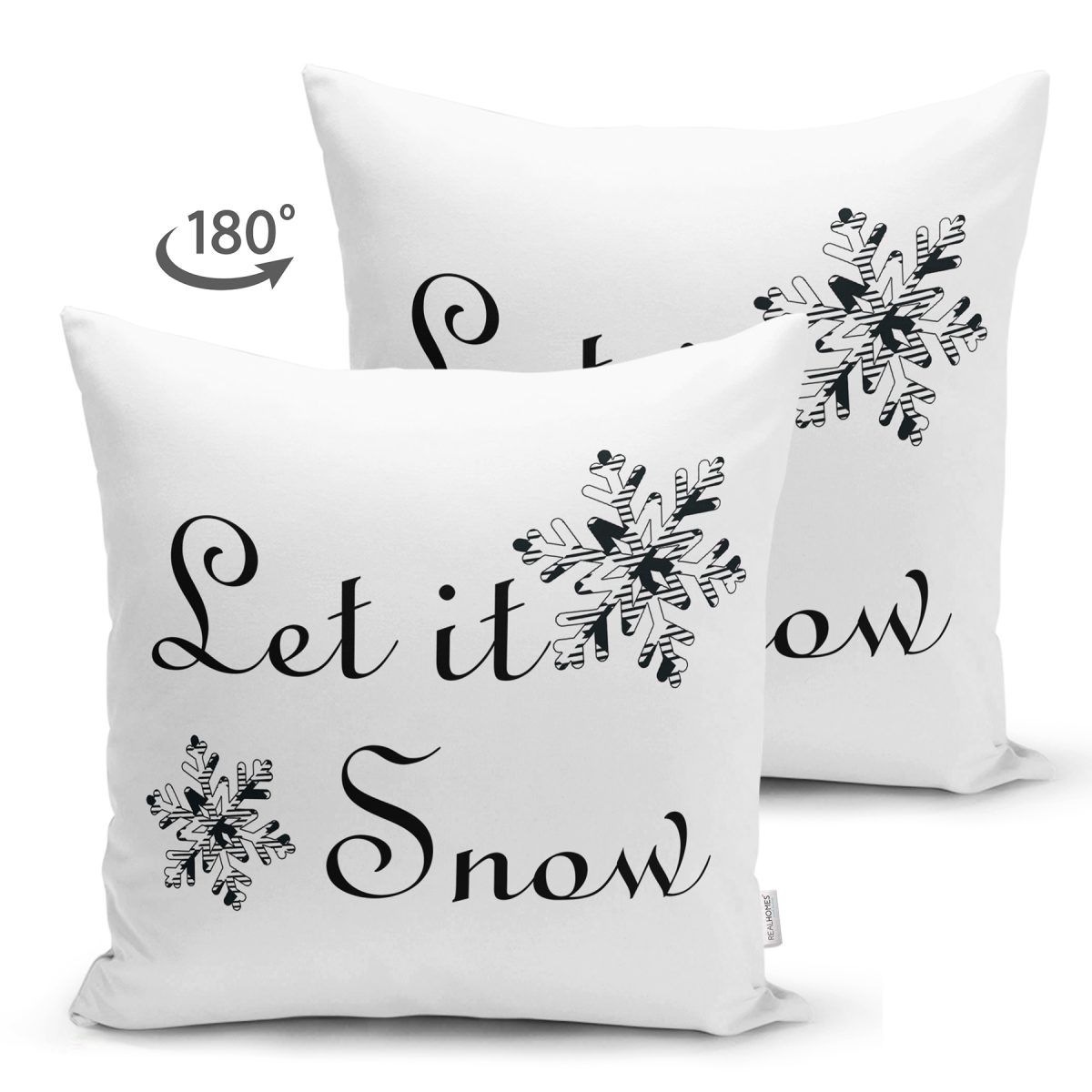 Siyah Beyaz Let it Snow Temalı Dijital Baskılı Süet Yastık Kırlent Kılıfı Realhomes