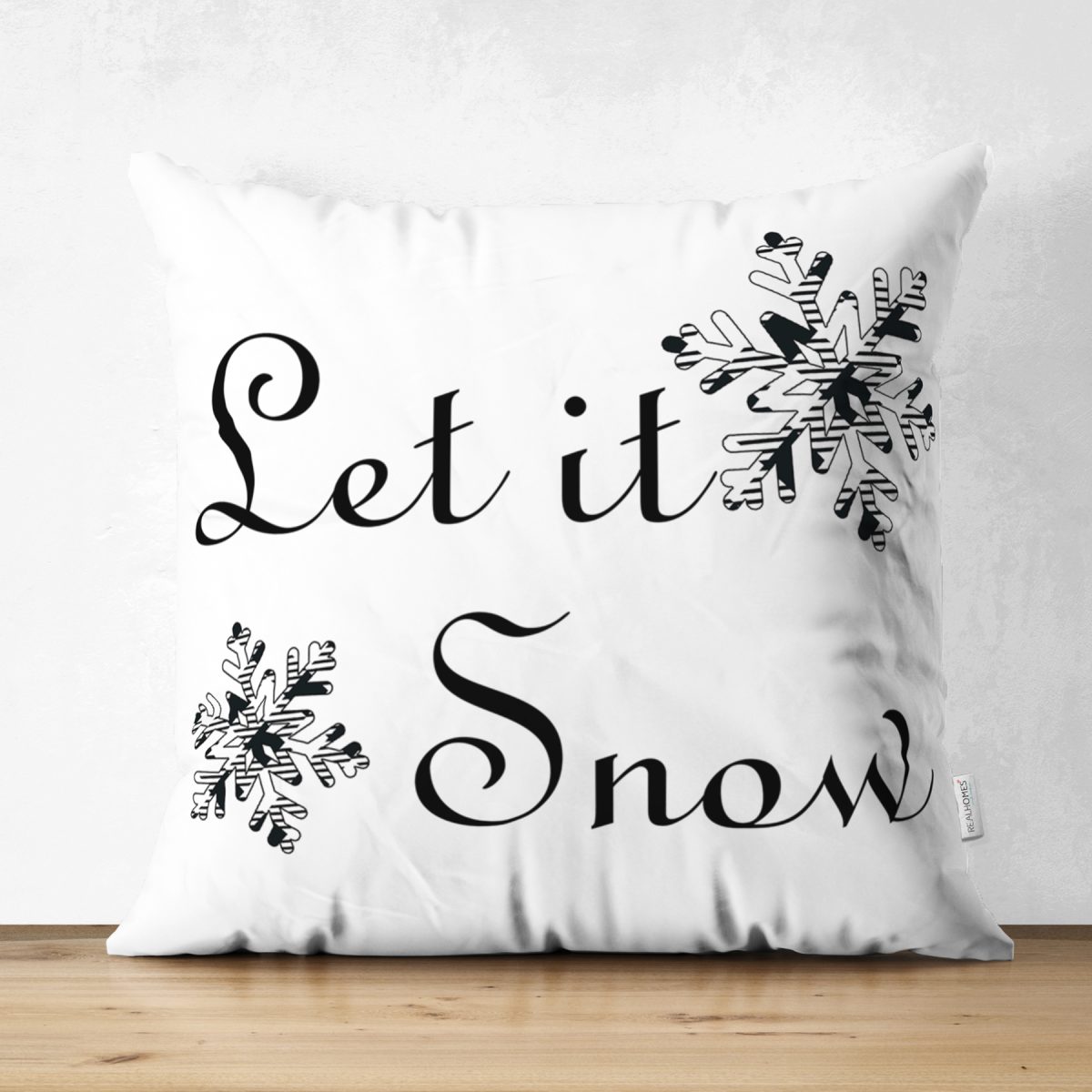 Siyah Beyaz Let it Snow Temalı Dijital Baskılı Süet Yastık Kırlent Kılıfı Realhomes