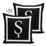 Siyah Zemin Beyaz Çerçeveli Ş Harfi Dijital Baskılı Süet Yastık Kırlent Kılıfı Realhomes