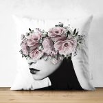 - RealHomes Çift Tarafı Dijital Baskılı Süet Yastık Kırlent Kılıfı - Realhomes  Gül Temalı Kadın Figürlü Özel Tasarım Süet Yastık Kırlent Kılıfı Realhomes
