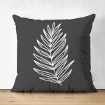 Siyah Zemin Tropik Yaprak Çizimli Modern Süet Yastık Kırlent Kılıfı Realhomes