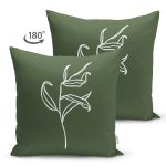 - RealHomes Çift Tarafı Dijital Baskılı Süet Yastık Kırlent Kılıfı - Realhomes  Koyu Yeşil Zeminli Tropik Yaprak Çizgili Modern Süet Yastık Kırlent Kılıfı Realhomes