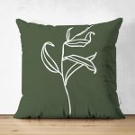 - RealHomes Çift Tarafı Dijital Baskılı Süet Yastık Kırlent Kılıfı - Realhomes  Koyu Yeşil Zeminli Tropik Yaprak Çizgili Modern Süet Yastık Kırlent Kılıfı Realhomes