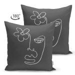 - RealHomes Çift Tarafı Dijital Baskılı Süet Yastık Kırlent Kılıfı - Realhomes  Koyu Gri Zeminli Oneline Çizimli Dekoratif Süet Yastık Kırlent Kılıfı Realhomes