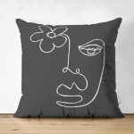 - RealHomes Çift Tarafı Dijital Baskılı Süet Yastık Kırlent Kılıfı - Realhomes  Koyu Gri Zeminli Oneline Çizimli Dekoratif Süet Yastık Kırlent Kılıfı Realhomes