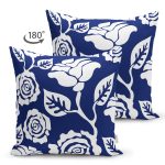 - RealHomes Çift Tarafı Dijital Baskılı Süet Yastık Kırlent Kılıfı - Realhomes  Lacivert Zeminli Beyaz Tropik Yaprak Motifli Süet Yastık Kırlent Kılıfı Realhomes