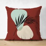 - RealHomes Çift Tarafı Dijital Baskılı Süet Yastık Kırlent Kılıfı - Realhomes  Bordo Zeminli Tropik Yaprak Detaylı Süet Yastık Kırlent Kılıfı Realhomes