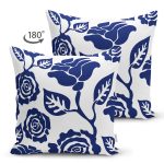 Beyaz Zeminli Lacivert Gül Tasarımlı Modern Süet Yastık Kırlent Kılıfı Realhomes
