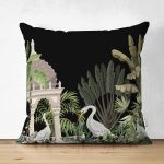 - RealHomes Çift Tarafı Dijital Baskılı Süet Yastık Kırlent Kılıfı - Realhomes Siyah Zemin Tropik Hayvan & Yaprak Tasarımlı Modern Süet Yastık Kırlent Kılıfı Realhomes