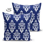 - RealHomes Çift Tarafı Dijital Baskılı Süet Yastık Kırlent Kılıfı - Realhomes Lacivert Zemin Beyaz Damask Tasarımlı Süet Yastık Kırlent Kılıfı Realhomes