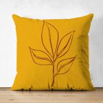 - RealHomes Çift Tarafı Dijital Baskılı Süet Yastık Kırlent Kılıfı - Realhomes  Hardal Zemin Yaprak Dalı Özel Tasarım Süet Yastık Kırlent Kılıfı Realhomes