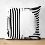 Siyah Beyaz Çizgili Tasarım Dekoratif Süet Yastık Kırlent Kılıfı Realhomes