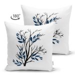 - RealHomes Çift Tarafı Dijital Baskılı Süet Yastık Kırlent Kılıfı - Realhomes Beyaz Zemin Dal Tasarımlı Dekoratif Süet Yastık Kırlent Kılıfı Realhomes