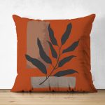 - RealHomes Çift Tarafı Dijital Baskılı Süet Yastık Kırlent Kılıfı - Realhomes  Yanık Turuncu Zemin Yaprak Motifli Modern Süet Yastık Kırlent Kılıfı Realhomes