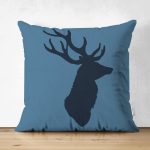 - RealHomes Çift Tarafı Dijital Baskılı Süet Yastık Kırlent Kılıfı - Realhomes  Mavi Zemin Lacivert Geyik Tasarımlı Modern Süet Yastık Kırlent Kılıfı Realhomes