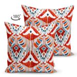 - RealHomes Çift Tarafı Dijital Baskılı Süet Yastık Kırlent Kılıfı - Realhomes  Kırmızı Renkli Damask Tasarımlı Modern Süet Yastık Kırlent Kılıfı Realhomes