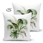 - RealHomes Çift Tarafı Dijital Baskılı Süet Yastık Kırlent Kılıfı - Realhomes  Yeşil Tropik Yaprak Tasarımlı Dekoratif Süet Yastık Kırlent Kılıfı Realhomes