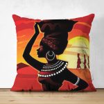 - RealHomes Çift Tarafı Dijital Baskılı Süet Yastık Kırlent Kılıfı - Realhomes Etnik Siyahi Kadın Temalı Dijital Baskılı Süet Yastık Kırlent Kılıfı Realhomes