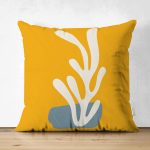 Sarı Zemin Soyut Yosun Motifli Modern Süet Yastık Kırlent Kılıfı Realhomes